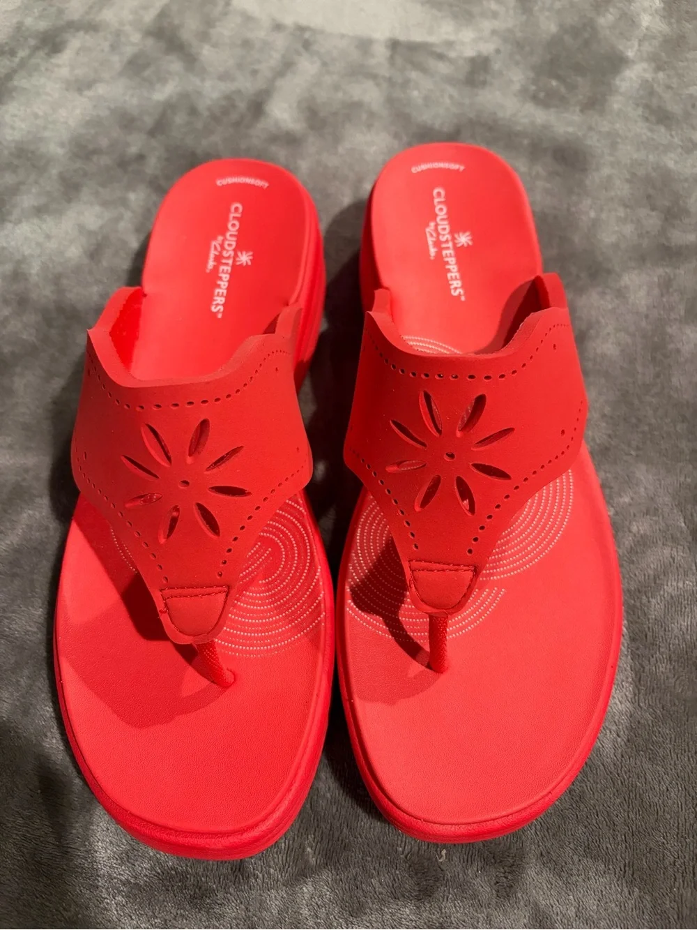 Clarks Red Floral Cutout Thong Sandals